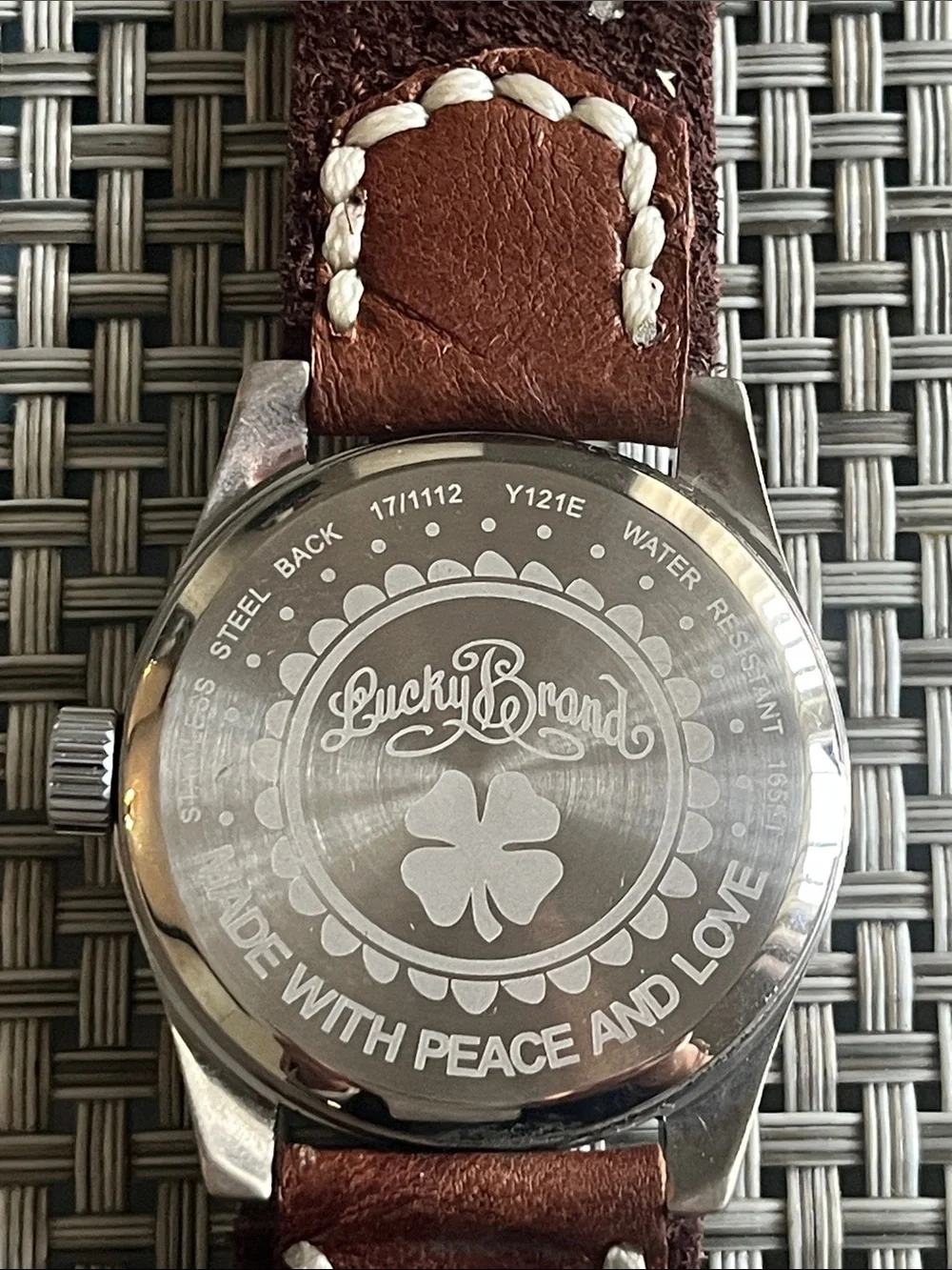 Lucky Brand Silver-Tone Case Watch with Brown Leather Strap